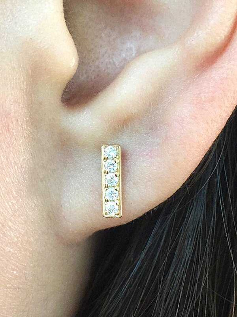 Stones & Gold Earrings | Four Diamond Bar Gold Stud Earrings