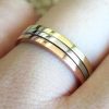 Stones & Gold Rings | Set: Polished Wedding Bands Solid Tri-Tone 14K Gold (14Kw, 14Ky, 14Kr) Stackable Women'S Engagement Rings 14K Tri-Tone