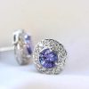 Stones & Gold Earrings | Tanzanite And Diamond Halo Stud Earrings