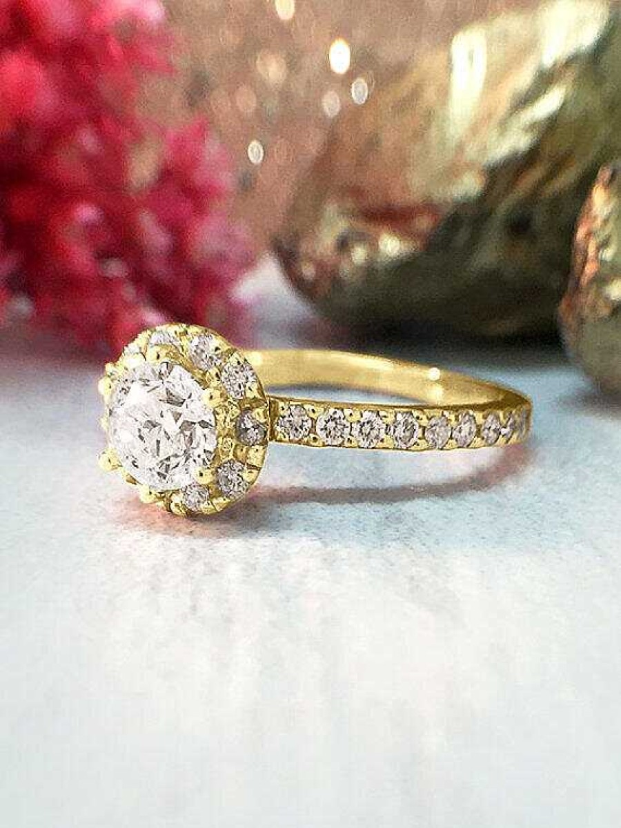 Stones & Gold Rings | Diamond Engagement Ring | 0.70Ct Diamond Cluster Halo | Solid Gold Ring | Affordable Diamond Ring | Fine Jewelry | Free Shipping