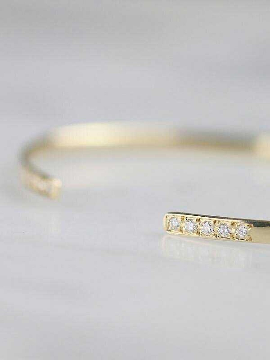 Stones & Gold Bracelets & Anklets | Diamond And Solid 14 Karat Gold Bangle Cuff