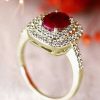 Stones & Gold Rings | 8X6Mm Natural Ruby And Double Diamond Cushion Halo Solid 14 Karat Gold Engagement Ring