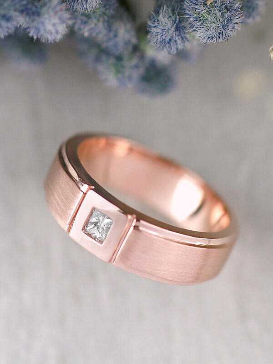 Stones & Gold Wedding Bands | Men'S Princess Cut Diamond Solid 14 Karat Gold Wedding Band