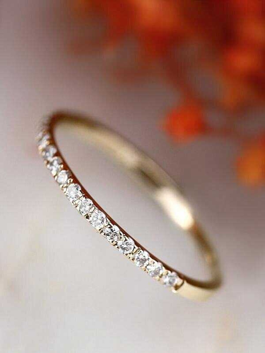 Stones & Gold Rings | 1.5Mm Diamond Eternity Solid 14 Karat Gold Band With Sizing Bar