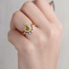 Stones & Gold Rings | Set: Classic Yellow Sapphire + U-Shaped Floral Diamond Halo Solid 14 Karat Gold Ring