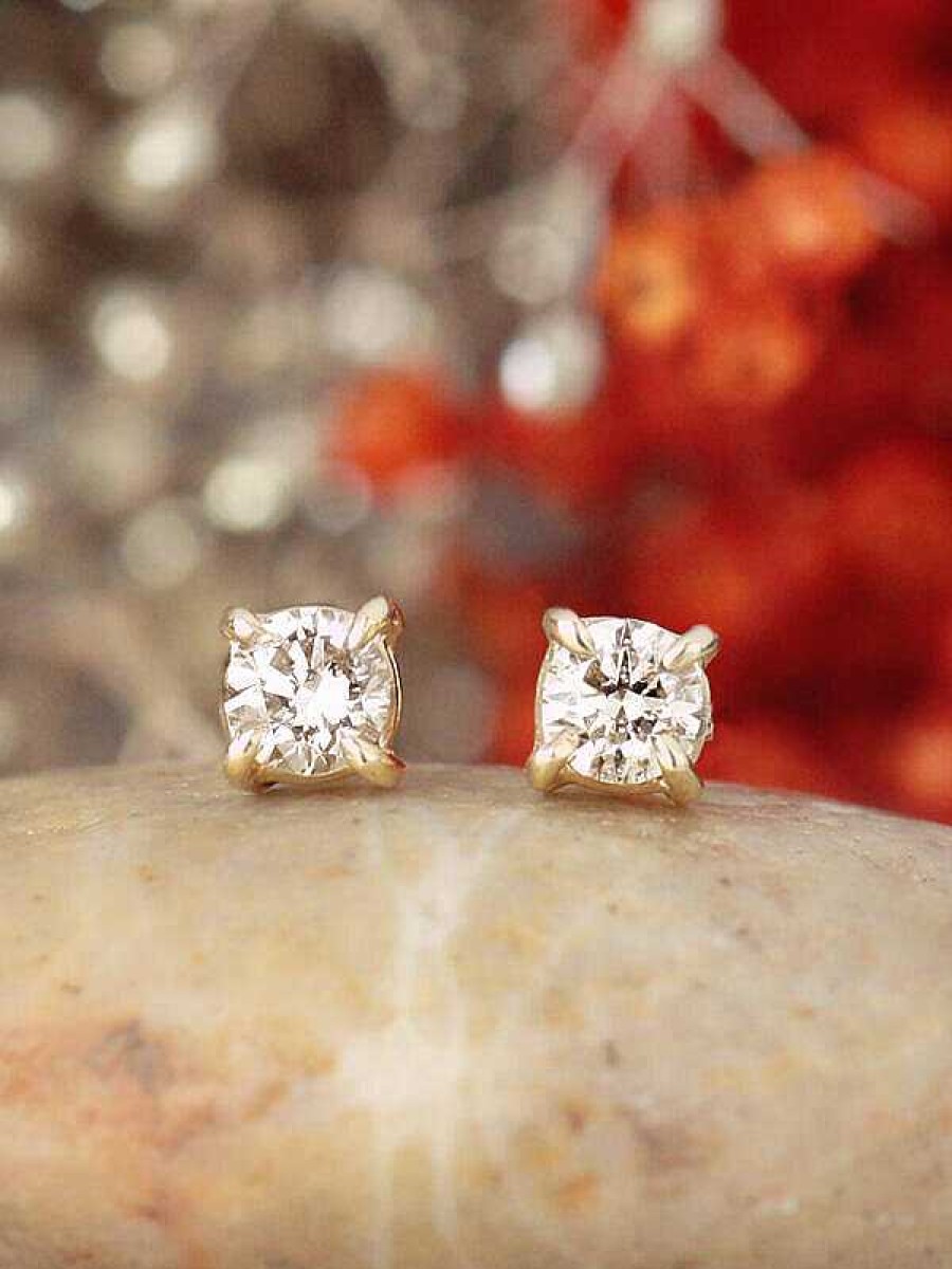 Stones & Gold Earrings | 0.40Ct Champagne Diamond Stud Earrings