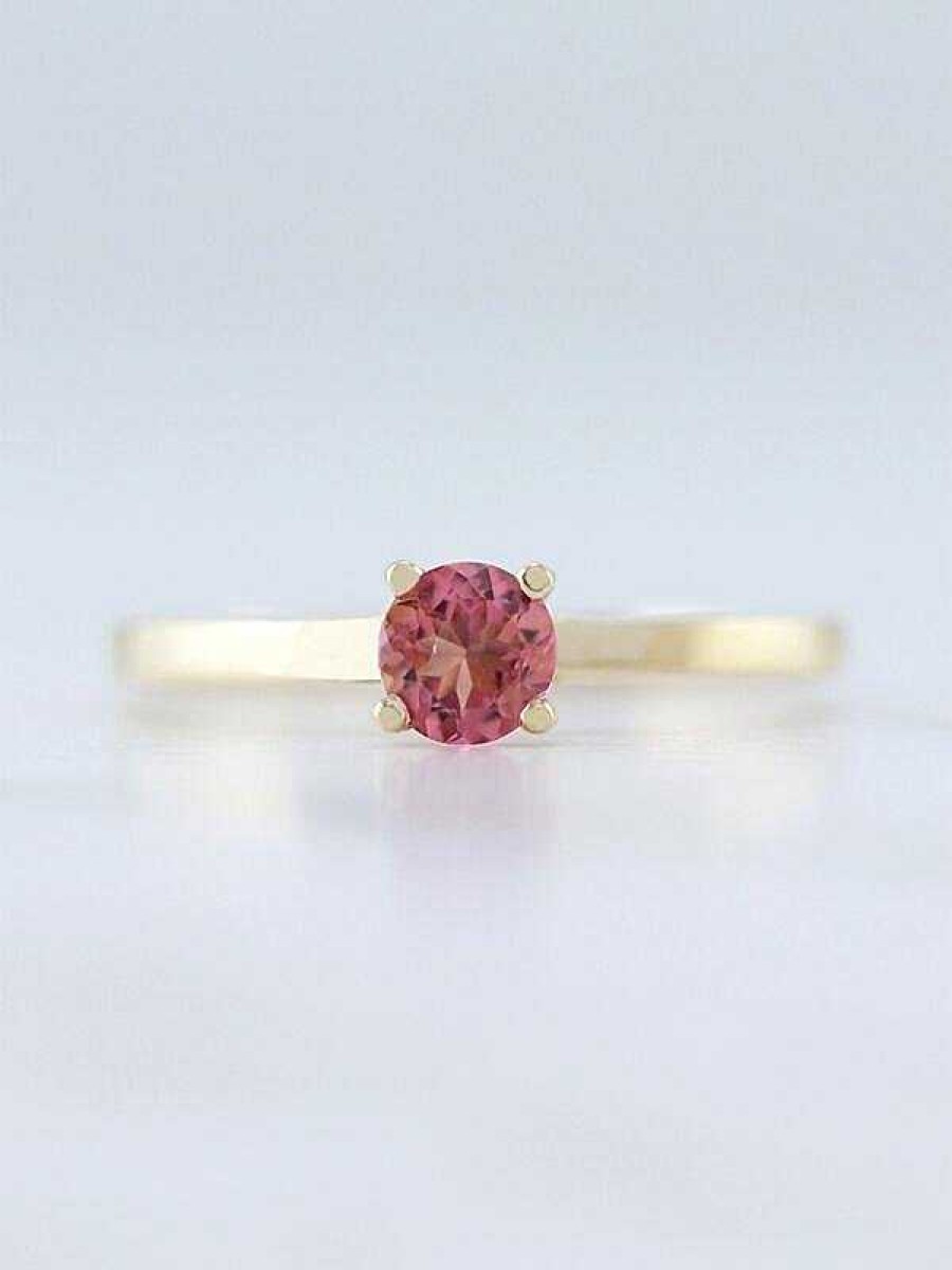 Stones & Gold Rings | Salmon Pink Tourmaline Solitaire Solid 14K Gold Engagement Ring