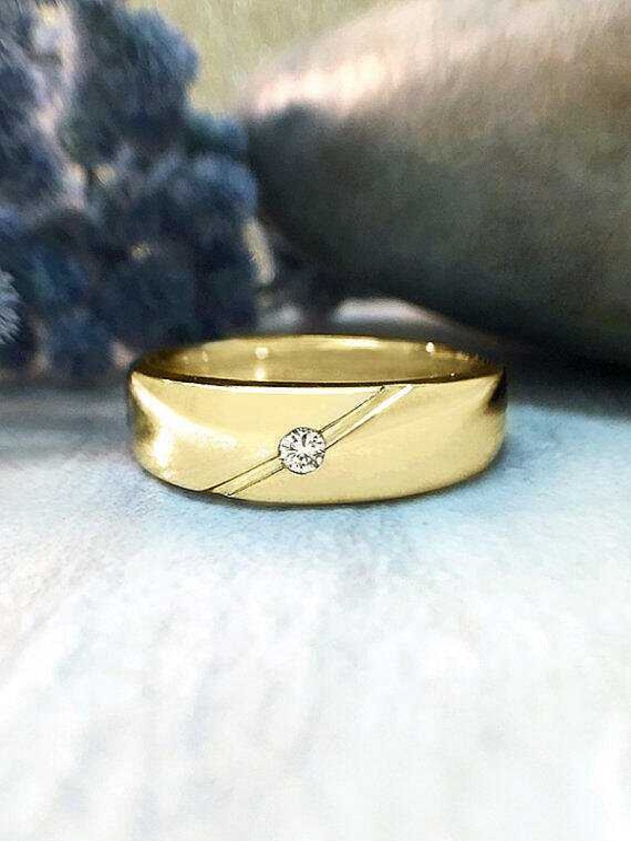 Stones & Gold Rings | Mens Wedding Band Men'S Diamond Wedding Band Gold Ring Mens Ring 3.8Mm Band