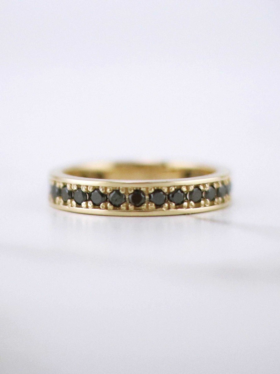 Stones & Gold Rings | Black Diamond Single Row Band