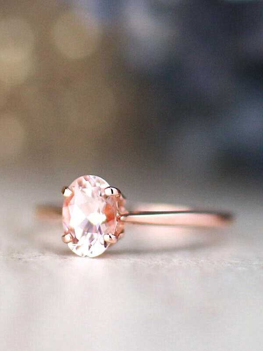 Stones & Gold Rings | 7X5Mm Classic Morganite Solid 14 Karat Gold Solitaire Engagement Ring