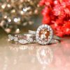 Stones & Gold Rings | Gemstone Engagement Ring Set | Morganite Ring And Matching Diamond Wedding Band | Solid 14K Gold | October | Fine Jewelry | Free Shipping