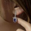 Stones & Gold Earrings | Tanzanite And Diamond Halo Dangle Solid 14K Gold Earrings