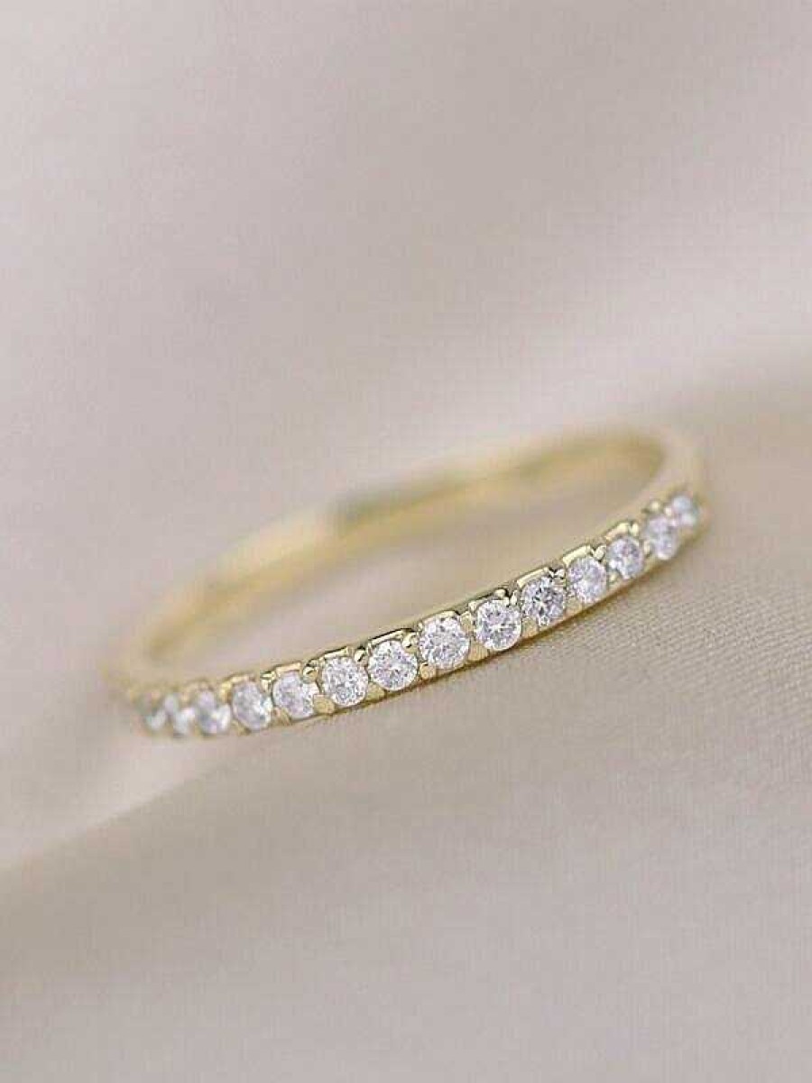 Stones & Gold Rings | 1.9Mm Diamond Shared Prong Slim Solid 14 Karat Gold Wedding Band