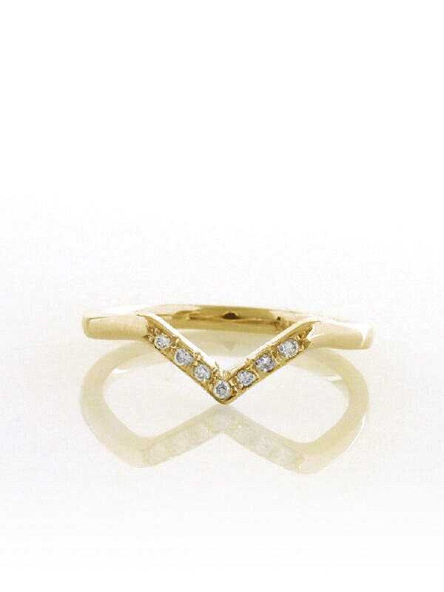 Stones & Gold Rings | Chevron V Solid 14 Karat Gold Diamond Ring