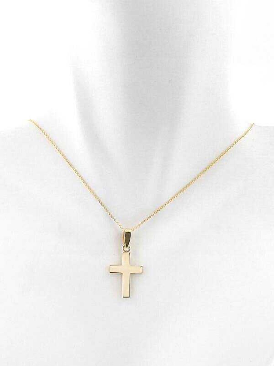 Stones & Gold Necklaces | Simple Solid 14 Karat Gold Cross Pendant Necklace