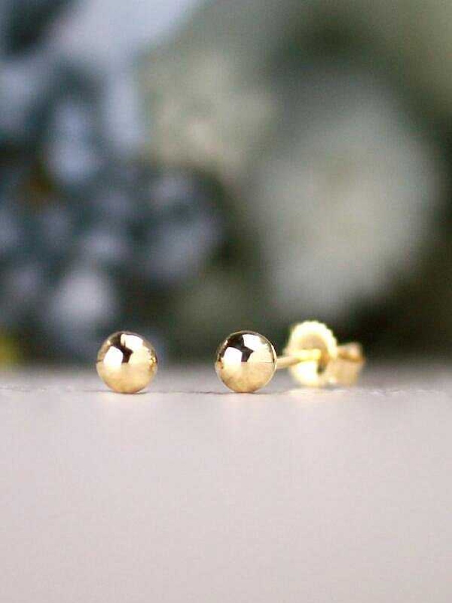 Stones & Gold Earrings | 4Mm Solid 14 Karat Gold Ball Earrings