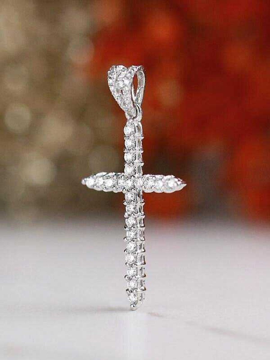 Stones & Gold Necklaces | 0.50Ct Diamond Cross Solid 14 Karat Gold Pendant