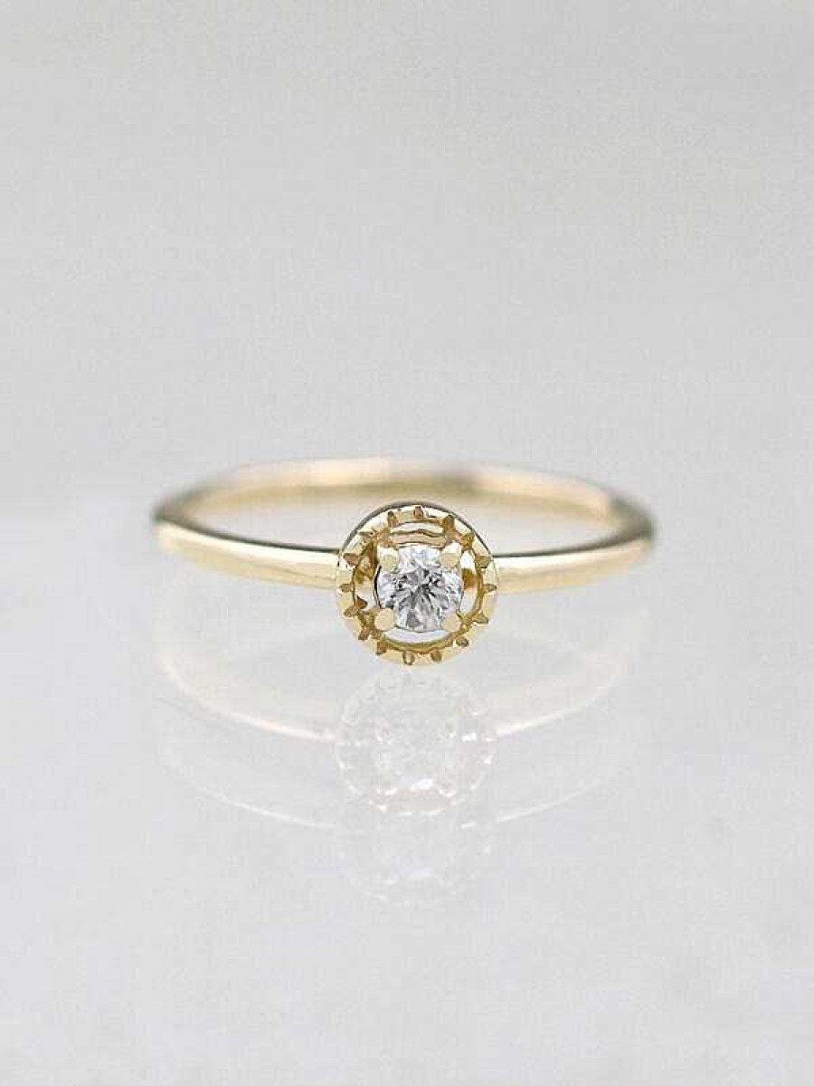 Stones & Gold Rings | .10Ct Filigree Halo Solitaire Solid 14 Karat Gold Ring