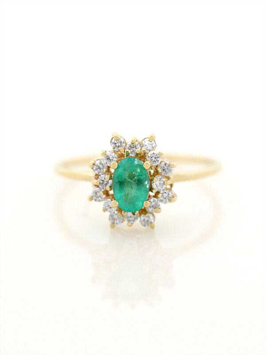 Stones & Gold Rings | Natural Emerald Double Halo Ring