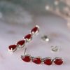 Stones & Gold Earrings | 6X4Mm Ruby Tear Drop Dangle Solid Gold (14Ky) Colored Stone Earrings