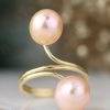 Stones & Gold Rings | Peachy Pink Curved Twin Freshwater Pearl Solid 14 Karat Gold Ring