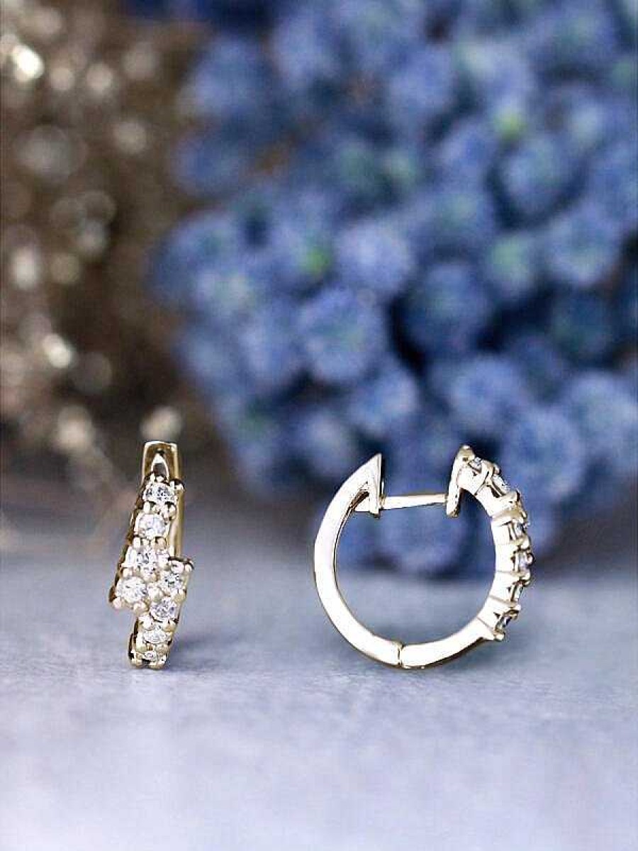 Stones & Gold Earrings | 14Mm Intertwined Or Asymmetrical Diamond 14K Huggie Hoop Earrings