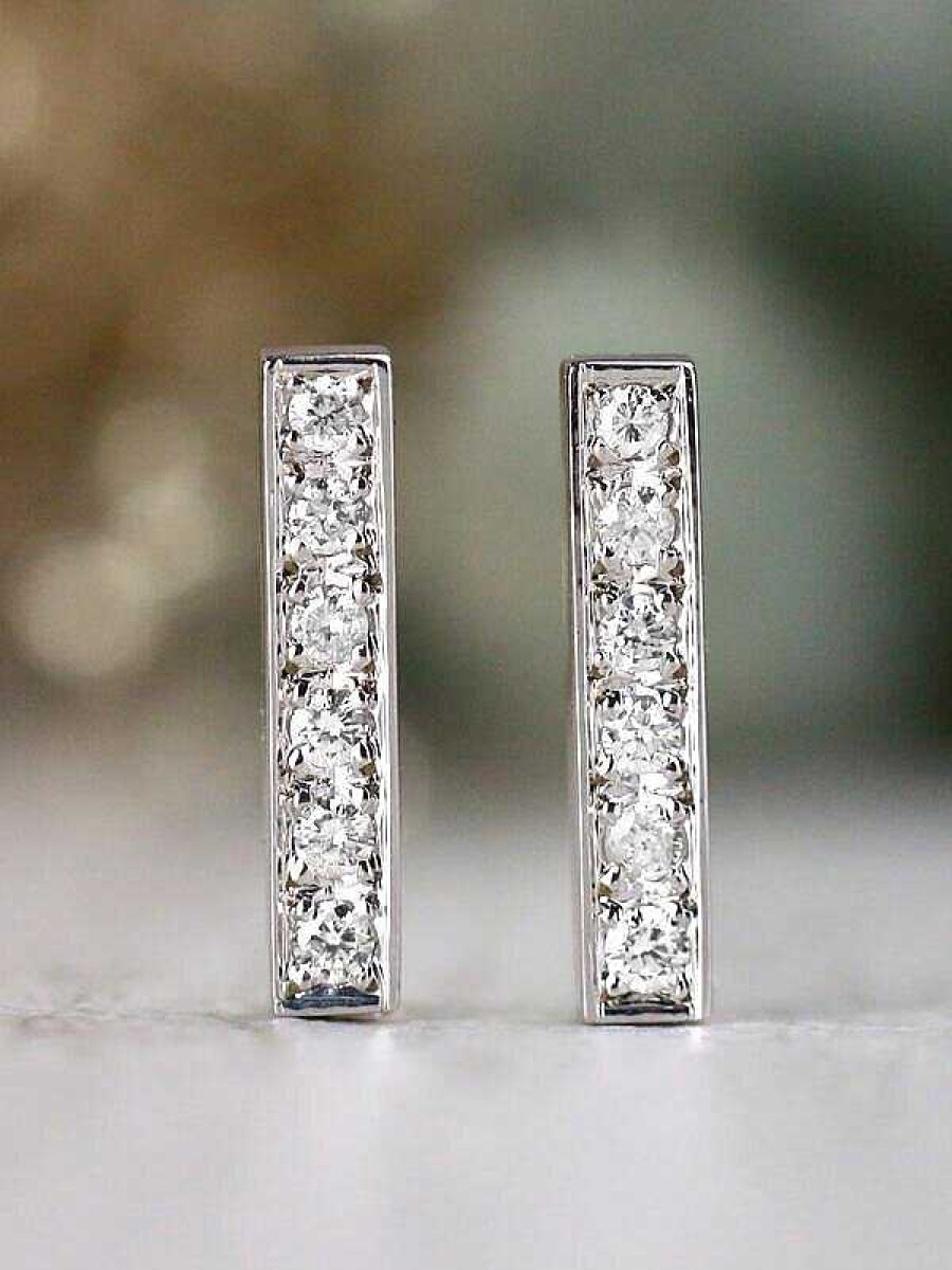 Stones & Gold Earrings | 0.50Ct Diamond Bar Solid 14 Karat Gold Earrings