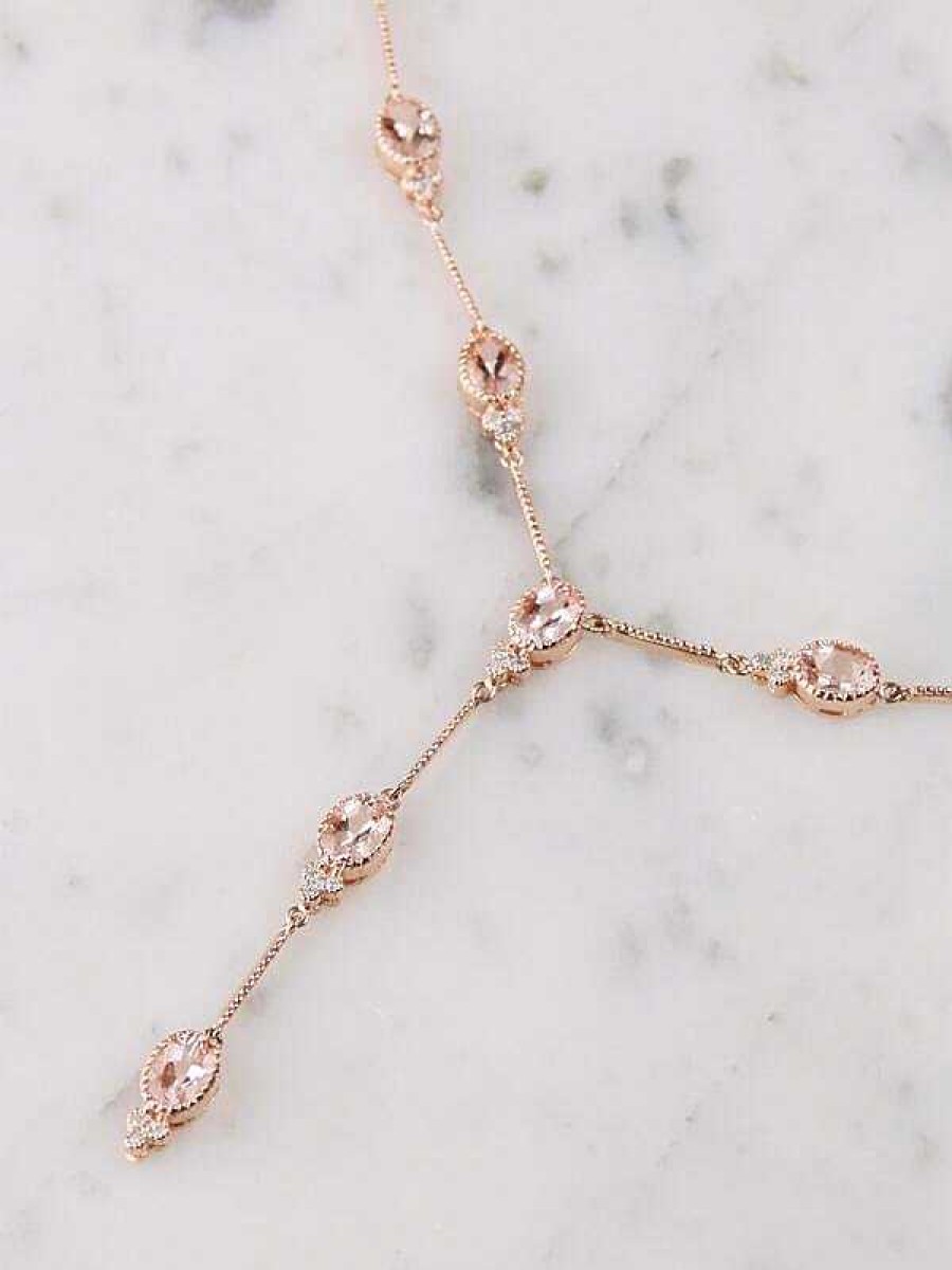 Stones & Gold Necklaces | Morganite By The Yard And Diamond Solid 14 Karat Gold Fancy Chain Necklace