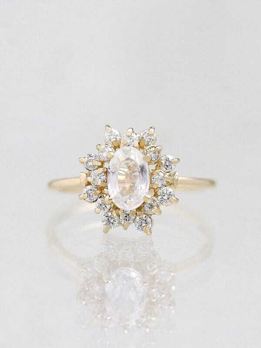 Stones & Gold Rings | White Sapphire Celestial Diamond Halo Engagement Ring