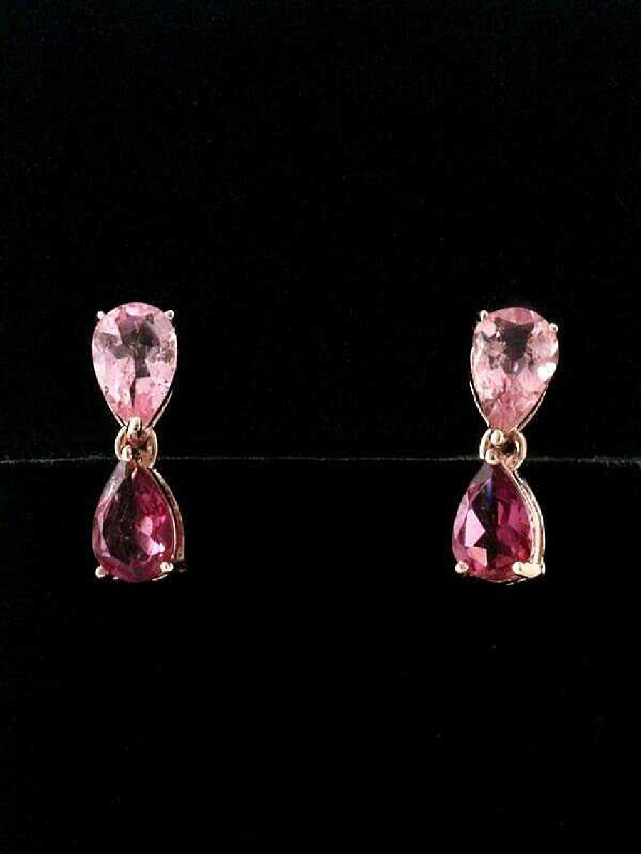 Stones & Gold Earrings | Pink Rose Tourmaline Teardrop Solid 14 Karat Gold Chandelier Earrings