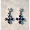 Stones & Gold Earrings | Blue Sapphire And Diamond Dangle Earring | Solid 14K Gold | Cross | Gemstone Earrings | September Birthstone | Fine Jewelry | Free Shipping