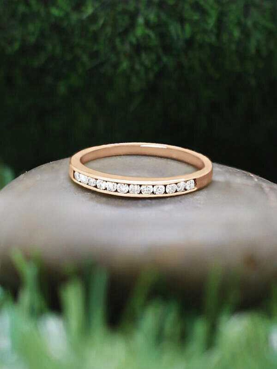 Stones & Gold Rings | 2Mm Diamond Wedding Band Solid Gold (14Kr) Stackable Women'S Engagement Ring