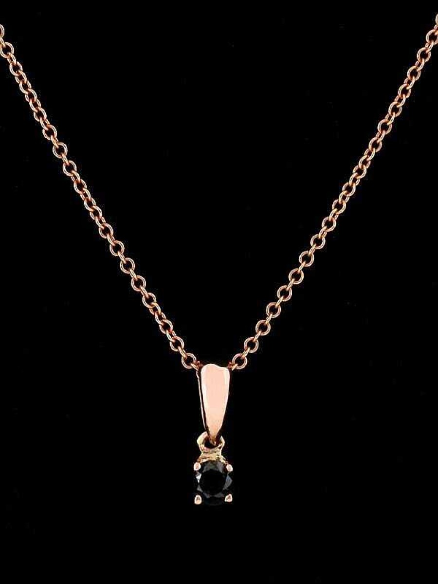 Stones & Gold Necklaces | Petite Natural Black Diamond Classic Four Prong Solid 14 Karat Gold Pendant