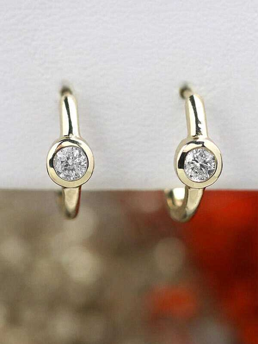 Stones & Gold Earrings | 0.40Ct Diamond Bezel Solid 14 Karat Gold Hoop Earrings