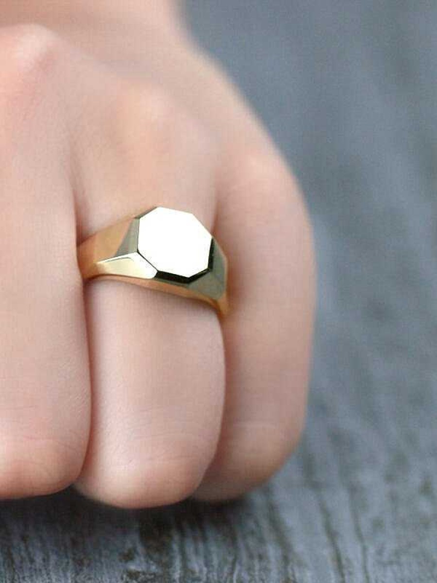 Stones & Gold Rings | Octagon Solid 14 Karat Gold Men'S Signet Ring