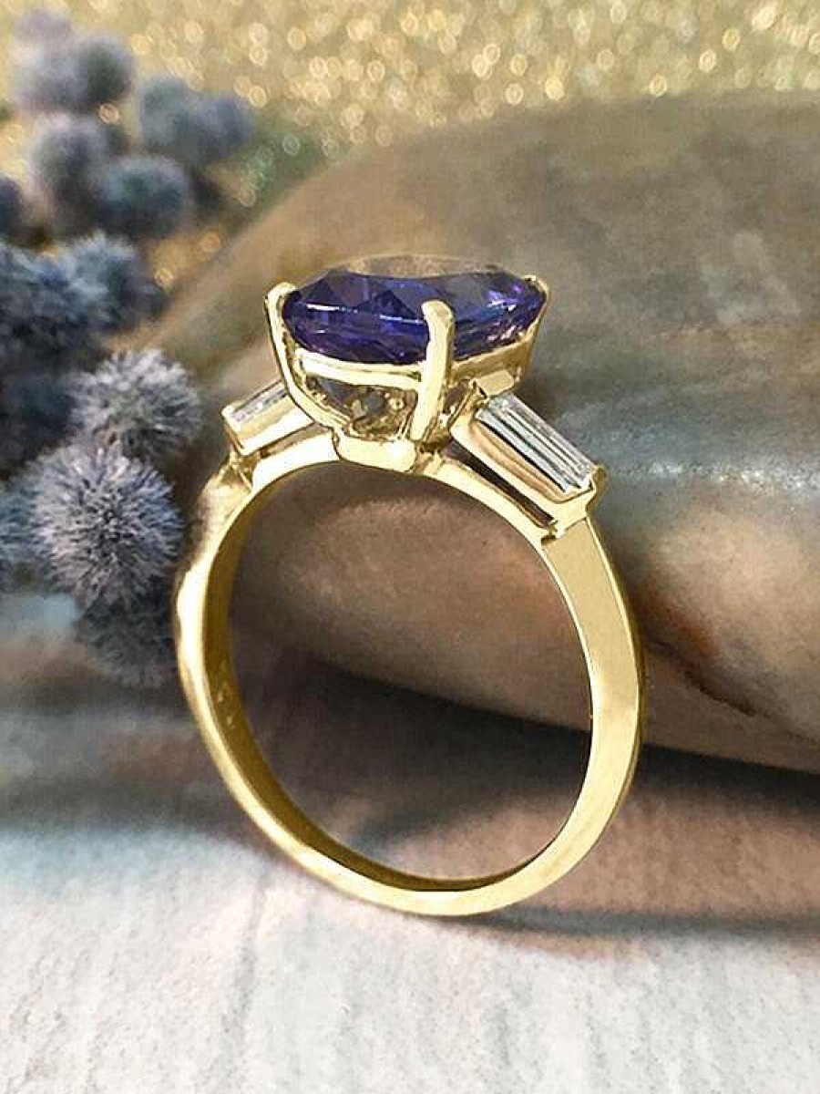 Stones & Gold Rings | Tanzanite And Baguette Diamond Cocktail Solid Gold (14Ky) Colored Stone Estate Ring