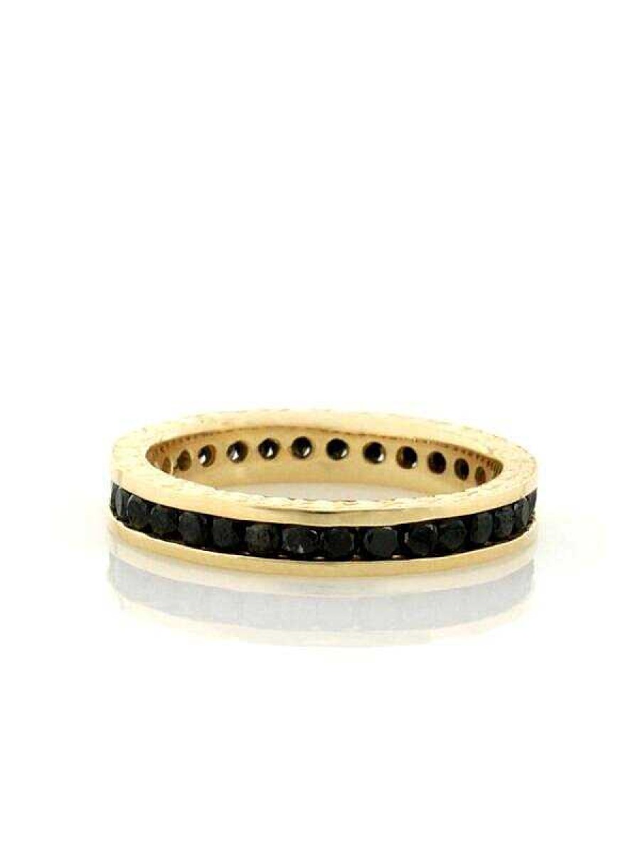 Stones & Gold Rings | Uni Natural Black Diamond Solid 14 Karat Gold Channel Band With Filigree Design