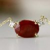 Stones & Gold Necklaces | 7X5Mm Natural Ruby With Diamond Solid 14 Karat Gold Necklace