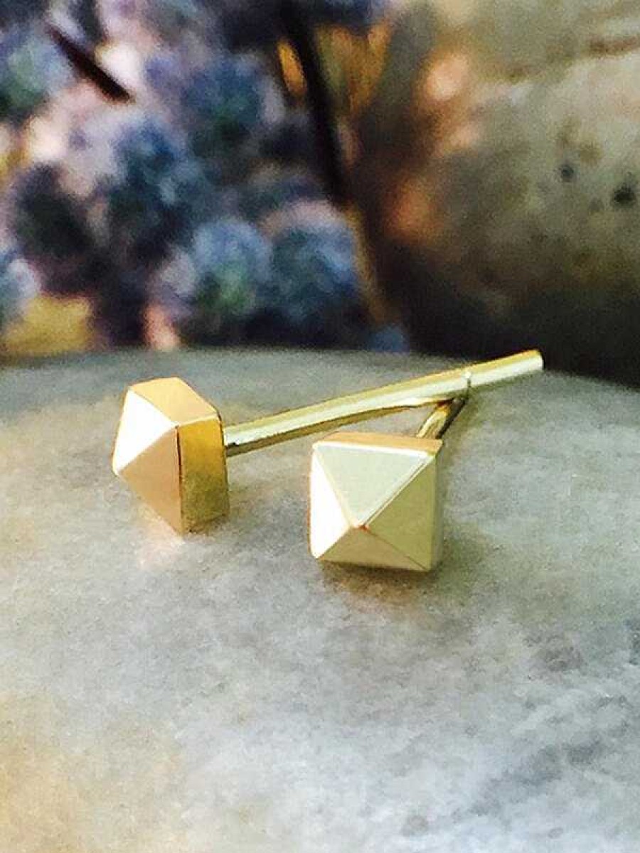 Stones & Gold Earrings | Gold Pyramid Stud Earrings