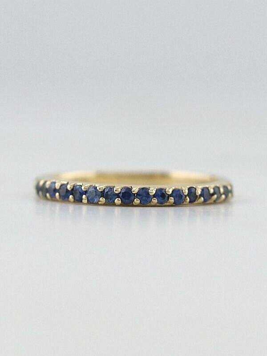 Stones & Gold Rings | 1.9Mm Blue Sapphire Shared Prong Slim Solid 14 Karat Gold Wedding Band